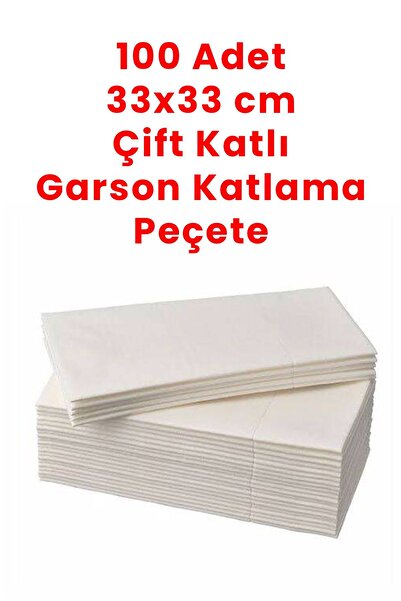 Balkan 33x33 cm Çift Katlı Garson Katlama Peçete 100 Adet Beyaz