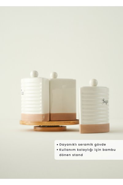 Bella Maison Enjoy Ceramic Jar Set with Rotating Stand White (22x21.3 cm)