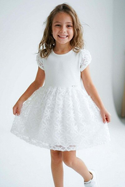 Breeze Κοριτσίστικο φόρεμα με φούστα και μανίκια από οργάντζα, με ανάγλυφο λο...