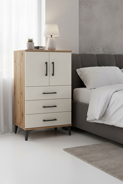 Dienni Hyperion Komodin 2 Raflı 3 Çekmeceli 2 Kapaklı 60x44x106 Çam-Aytaşı