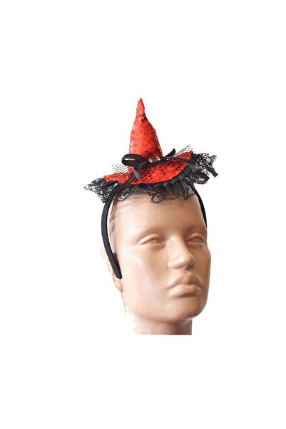 Pandoli Κόκκινη παγιέτα Halloween - Κορώνα με φιόγκο από τούλι σε σχήμα καπέλ...