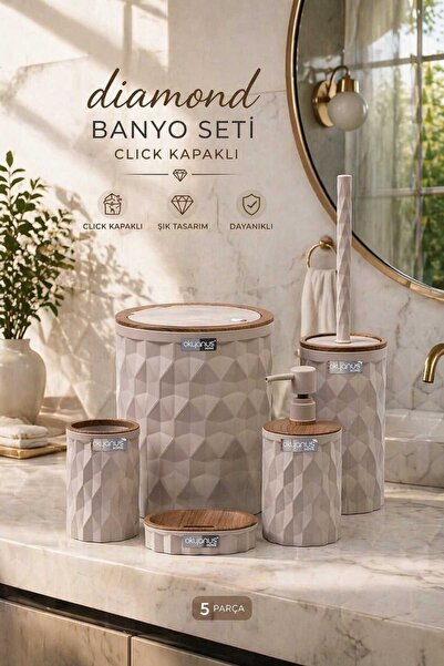 Okyanus Home Σετ μπάνιου Diamond Mink Wood Click Cover 5 τεμαχίων