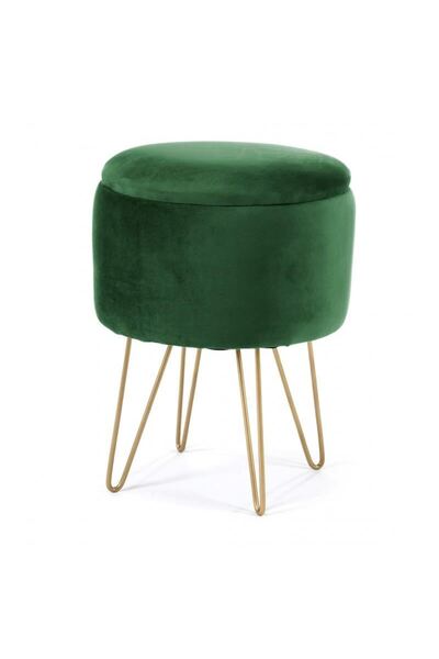 Artool Taburet, rotund, cu spatiu depozitare, catifea, verde, max 90 kg, 35x3...