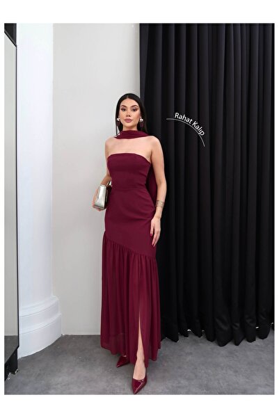 ESRAHELVACI Με λεπτομέρεια από τούλι Ασύμμετρο φόρεμα Στράπλες