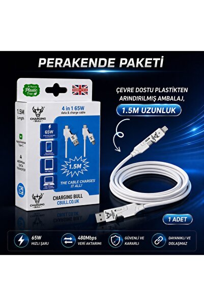 charging bull Ultra Hızlı Şarj Kablosu 1.5m USB A/C to C-Lightning -CarPlay U...
