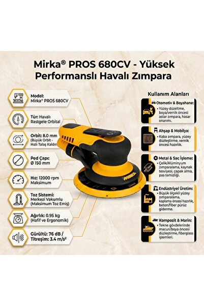 MİRKA Mirka® PROS 680CV Ø 150 mm 8.0 mm orbit Havalı Zımpara Makinesi