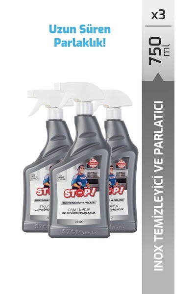 STOP Forte 3'lü Inox Temizleyici ve Parlatıcı 750 ml.Beyaz Eşya & Paslanmaz Ç...