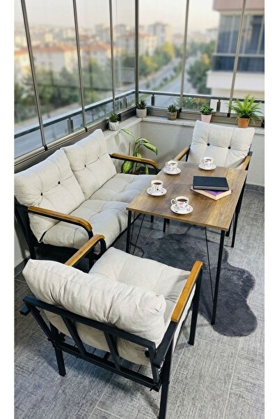 Madame Home Krem Balkon, Bahçe,Teras,Cafe - Salon - Metal Kanepe Koltuk Takım...