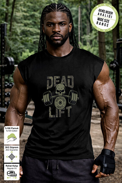 BESSA Men's Dead Lift Printed Oversize Crew Neck Cotton Sleeveless T-Shirt/Un...