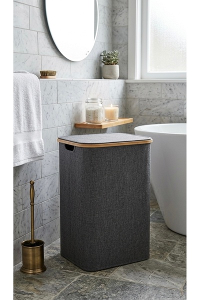 Yıldıray Metal Bambu Kumaş 50 Litre Çamaşır Sepeti