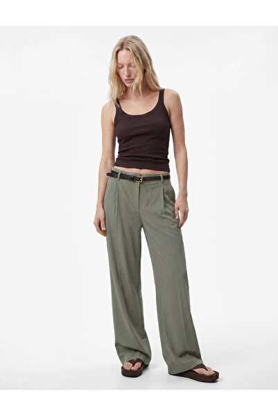 Koton Παντελόνι Παλάτσο από ύφασμα βισκόζης με πιέτες, τσέπες, ίσια φαρδιά μπ...