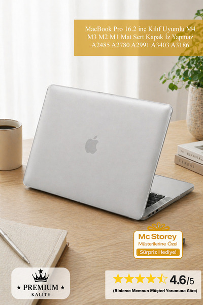 Mcstorey MacBook Pro 16.2 inç Kılıf Uyumlu M4 M3 M2 M1 Mat Sert Kapak İz Yapm...
