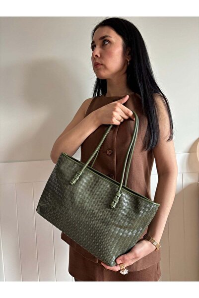 lalettobags Γυναικεία τσάντα χειρός και ώμου με πλεκτή λεπτομέρεια, μοντέλο Χ...