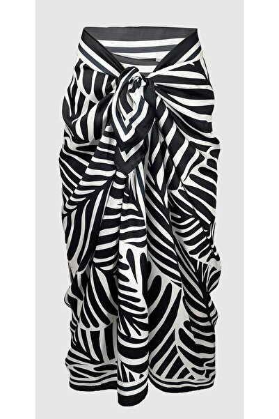 Bolder Lana-siyah Yaprak Desen Pareo Iç Göstermeyen Parlak Kumaş-95cm*145cm