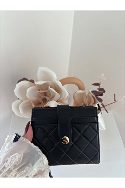 lalettobags Γυναικείο μαύρο καπιτονέ πορτοφόλι από συνθετικό δέρμα με λεπτομέ...