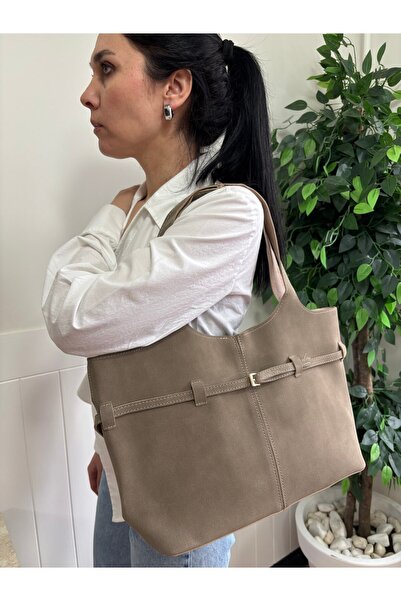 lalettobags Γυναικεία τσάντα ώμου από σουέτ με λεπτομέρεια ζώνης σε μοντέλο λ...