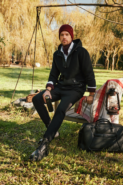 Avva Ανδρική μαύρη κουκούλα Garni υφασμάτινη φούτερ Fleece A32y1392