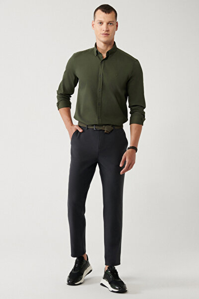 Avva Pánske antracitové mäkké chino nohavice s gombíkmi a bočnými vreckami A3...