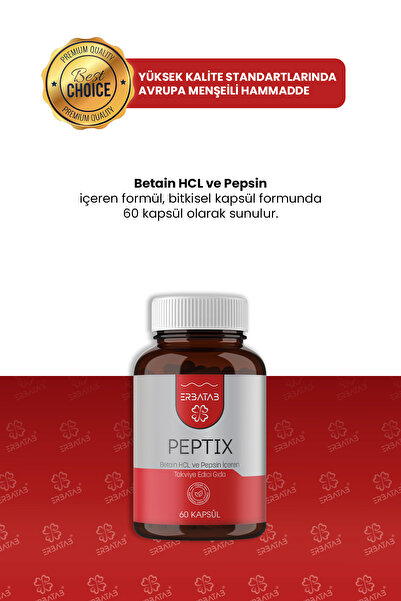 Erbatab Betain Hcl Pepsin - 60 Capsules Food Peptix Supplement