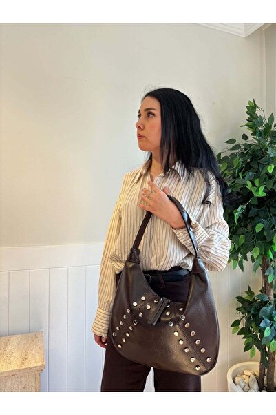 lalettobags Γυναικεία τσάντα ώμου με λεπτομέρεια από καρφιτσωτό μοντέλο Pearl