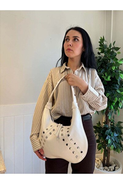 lalettobags Γυναικεία τσάντα ώμου με λεπτομέρεια από καρφιτσωτό μοντέλο Pearl