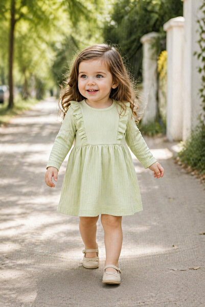 CHN GİRLS Pamuk Kız Bebek Mevsimlik Elbise Yeşil 6-9-12-18 Ay