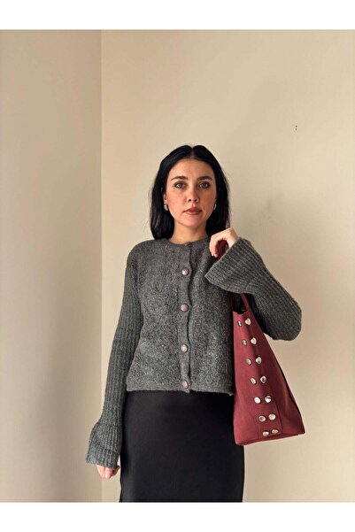 lalettobags Γυναικεία τσάντα ώμου από σουέτ μεγάλου μεγέθους με λεπτομέρεια α...