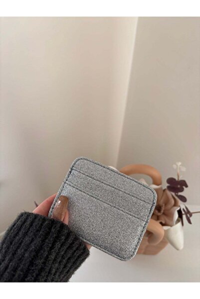 lalettobags Γυναικεία Ασημένια Θήκη Καρτών με Γκλίτερ και Λάμψη