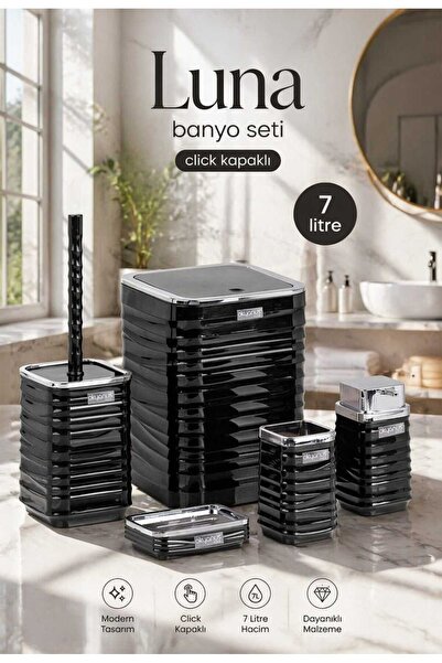 Okyanus Home Σετ Μπάνιου Luna Black Chrome Square 5 τεμαχίων - 7 λίτρα
