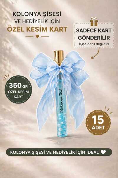 ETİKETİM Fiyonk Desenli Kolonya Şişesi Kartı Mavi - 15 ADET / Hediyelik - Doğ...