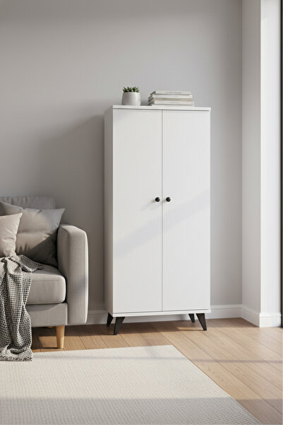 Simple Multipurpose Storage Cabinet 4 Shelves 2 Lids White 60x30x144 cm