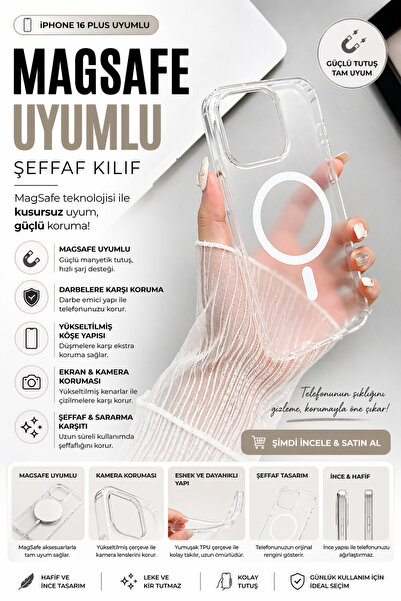 SyncCase iPhone 16 Plus Kılıfı Telefon Kılıfı Magsafe Kılıf Telefon Kabı Uyum...