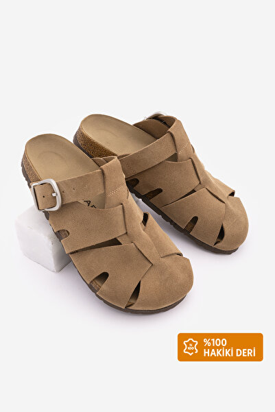 Marjin Γυναικείες παντόφλες από γνήσιο δέρμα με κλειστό μπροστινό μέρος, σόλα...