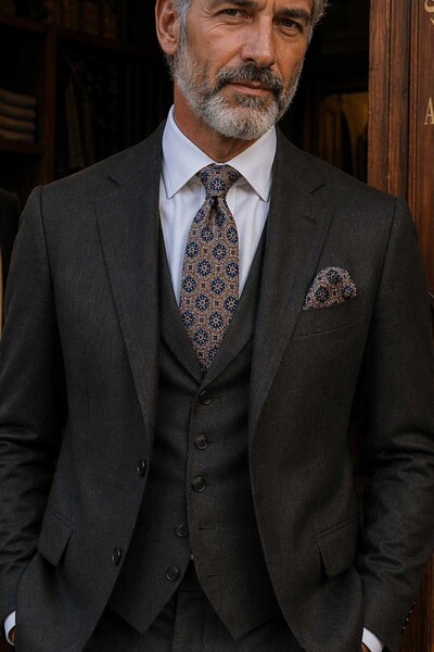 Kravatkolik Πορτοκαλί κλασική γραβάτα με μοτίβο μπλε - KK12673