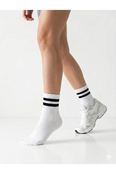 EymenSocks 6'lı Ekonomik Kısa Rahat Fitilli Kolej Çemberli Tenis Çorabı Beyaz...
