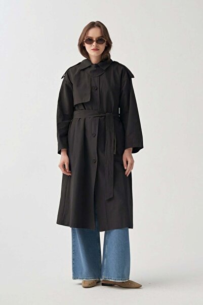 ALLDAY Μαύρη καμπαρντίνα με επωμίδες