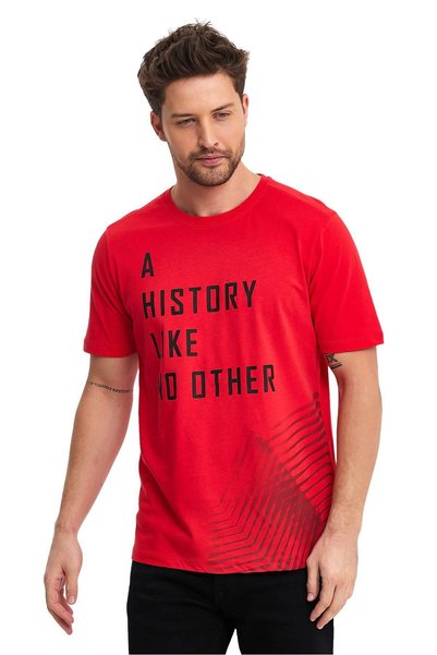 Adams Tricou pentru bărbați cu mânecă scurtă cu decolteu roșu și negru cu imprimeu