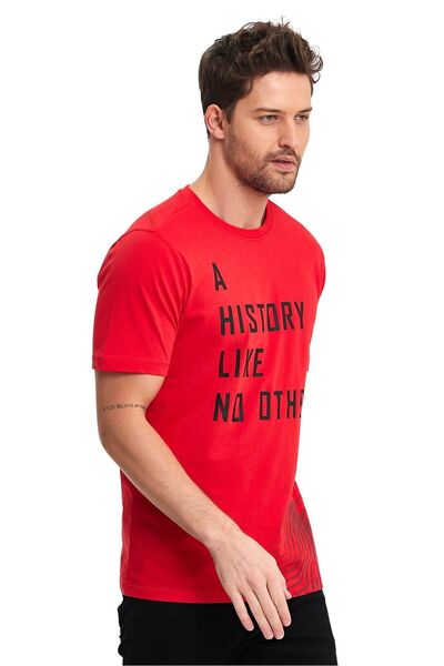 Adams Tricou pentru bărbați cu mânecă scurtă cu decolteu roșu și negru cu imprimeu