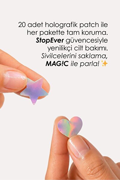 StopEver Magic Spot Patch 20 adet Akne Patch I Siyah Nokta Karşıtı I Holografik Yıldız Kalp