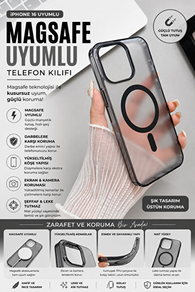 SyncCase iPhone Kılıf 16 Pro Max Magsafe Kılıfı Telefon Kılıfı Kabı Uyumlu Siyah