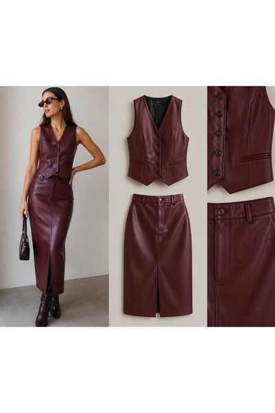 ŞALSERA Burgundy lycra faux leather fabric, suitable for a wide range of designs including trousers, jackets, wallets, and bags (150 x 100 cm)
