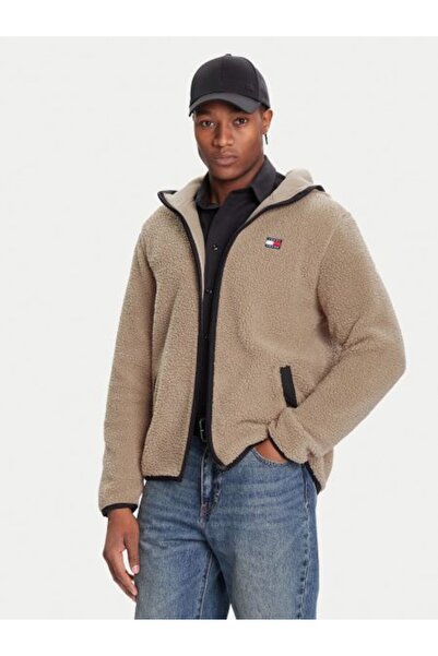Tommy Hilfiger Erkek Kapüşonlu Fermuarlı Pelüş Sweatshirt - Kahverengi