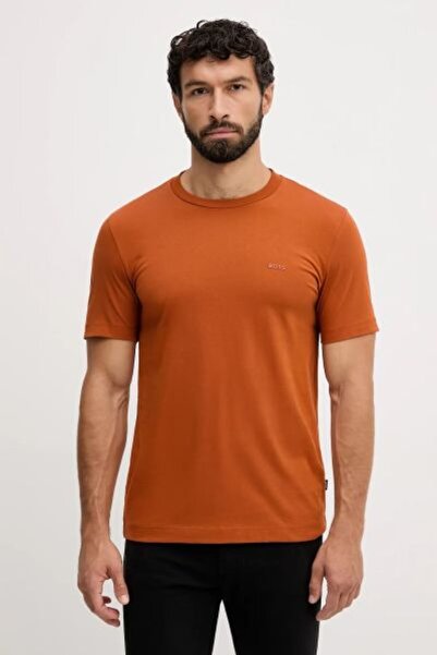 BOSS Erkek regular fit Kısa Kollu Düz Bisiklet Yaka Turuncu T-Shirt