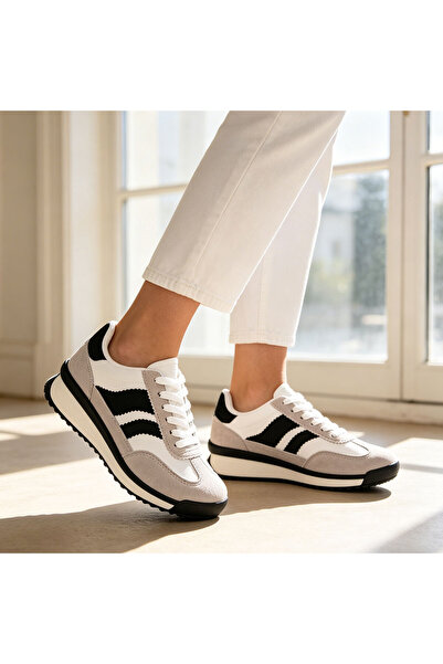 Tmall Pantofi sport pentru femei, din piele întoarsă, TM1D1445, alb și negru