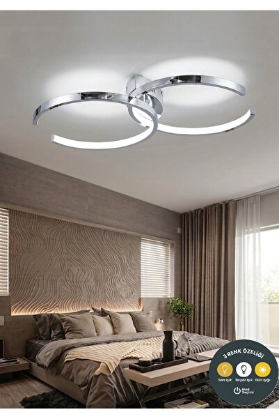 Lzy Avize Store Chronos Krom Plafonyer LED Avize 3 Renk | Salon, Mutfak, Antr...