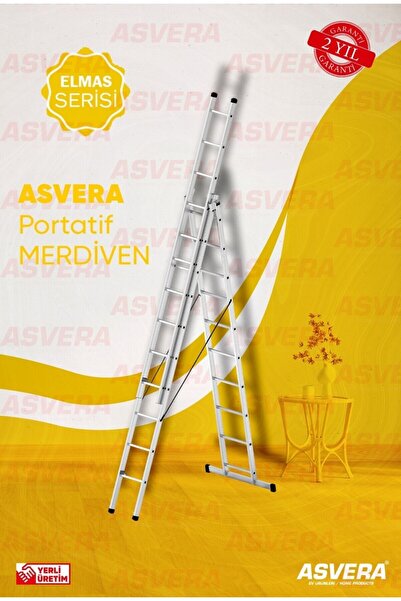 ASVERA 3X3 = 9 METRE "A" TİPİ 3 PARÇA LI ALÜMİNYUM MERDİVEN