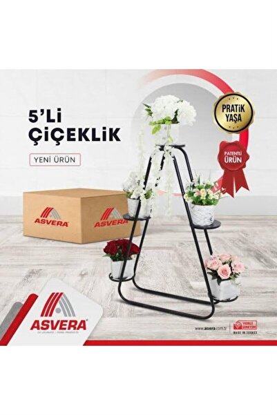 ASVERA Üçgen 5 Katlı Dekoratif Çiçeklik Standı - Metal Çok Amaçlı Saksı Rafı ...