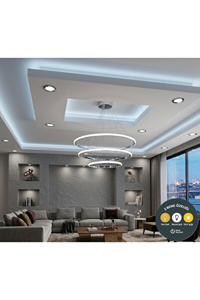 Lzy Avize Store 3’lü Çember Modern Krom Avize – Salon & Yemek Masası Sarkıt A...