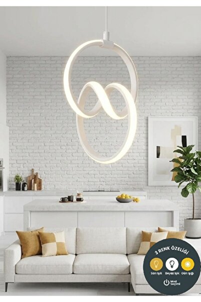 Lzy Avize Store Athena Beyaz Sarkıt LED Avize 3 Renk | Salon, Mutfak, Çocuk O...