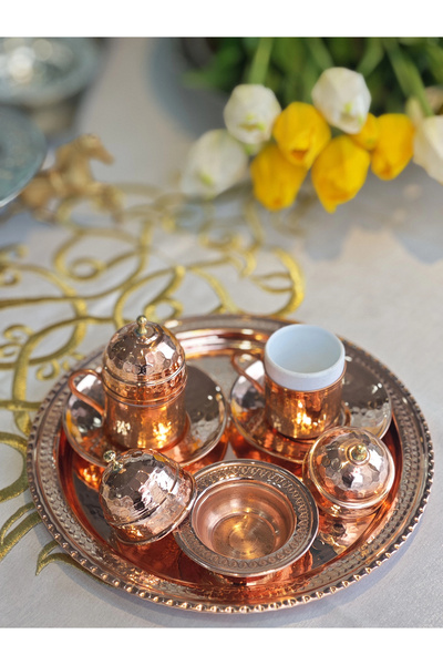 Bakır Concept Copper Coffee Cup Set Hammer Forged Model 2-Piece Cup Set Shiny Copper Color